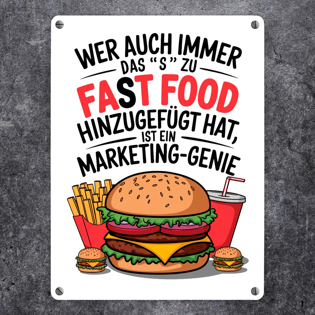 Fast Food - FAT FOOD Metallschild in 15x20 cm für Burger Fans