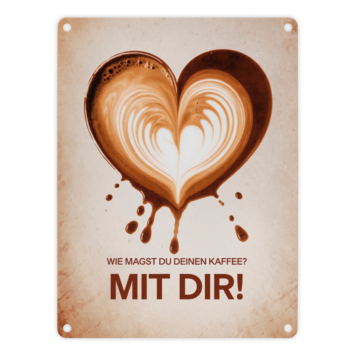 Herzförmiger Kaffeefleck Metallschild in 15x20 cm - Kaffee mit dir