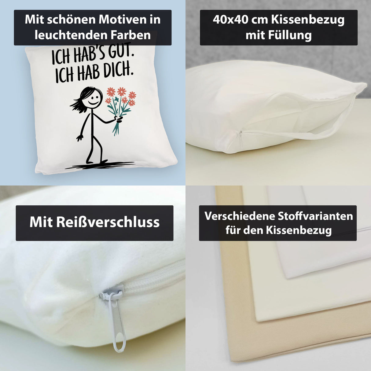 Ich hab's gut - Ich hab dich Kissen mit Strichmännchen