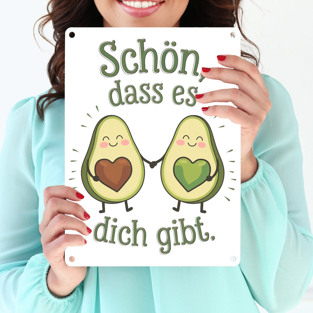 Avocado Herzkerne Metallschild in 15x20 cm Schön dass es Dich gibt