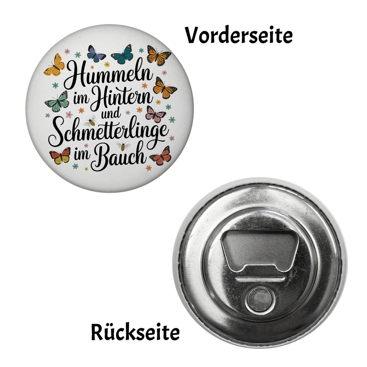 Frühlingsspruch Magnet mit Hummeln und Schmetterlingen