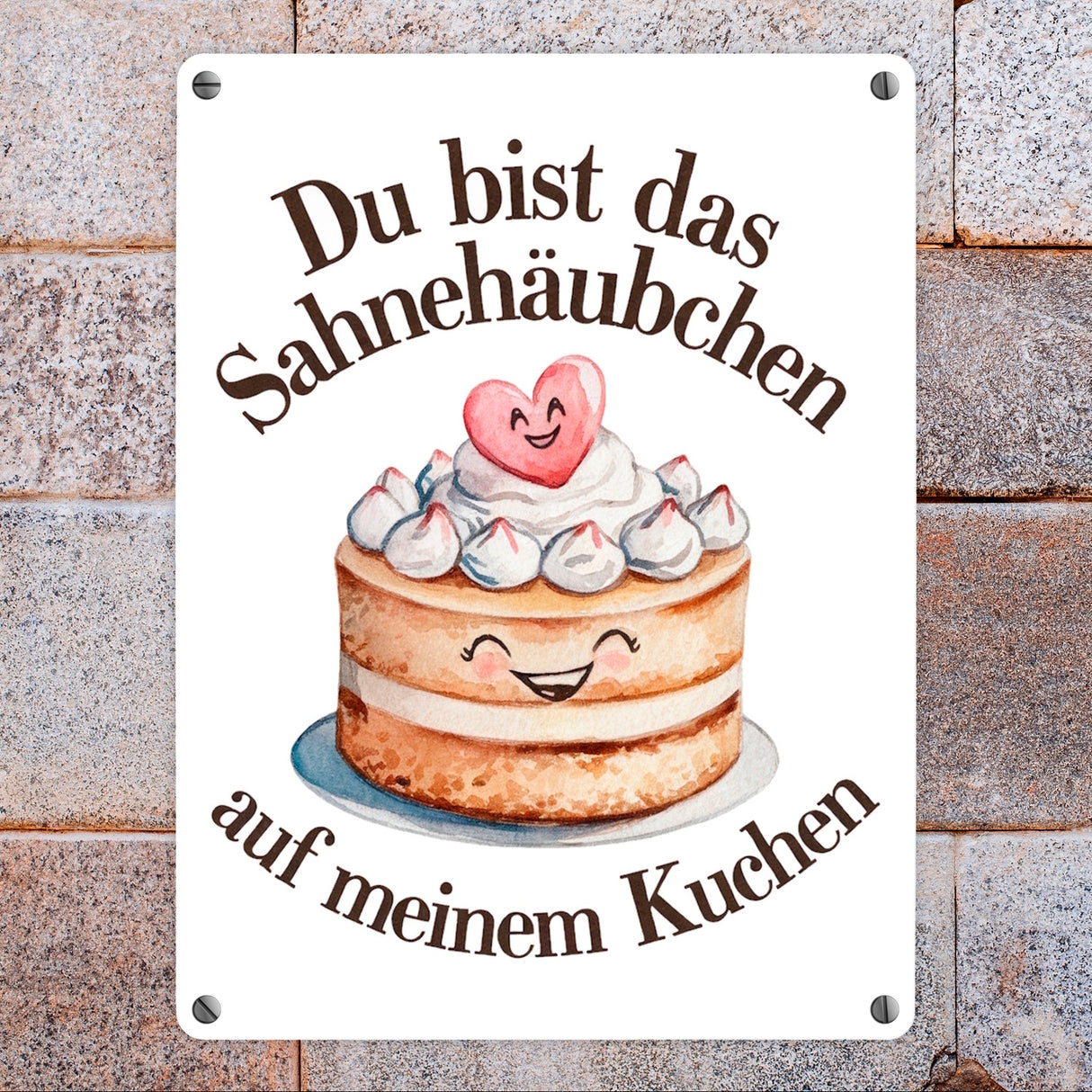 Du bist das Sahnehäubchen Metallschild in 15x20 cm Kuchen mit Sahnehäubchen