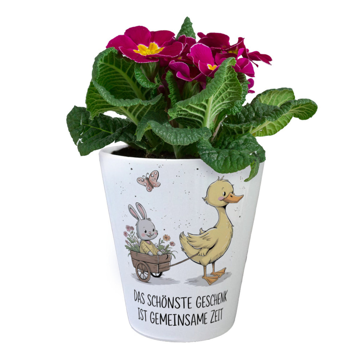 Schöne gemeinsame Zeit Blumentopf Ente Kaninchen Blütenwagen