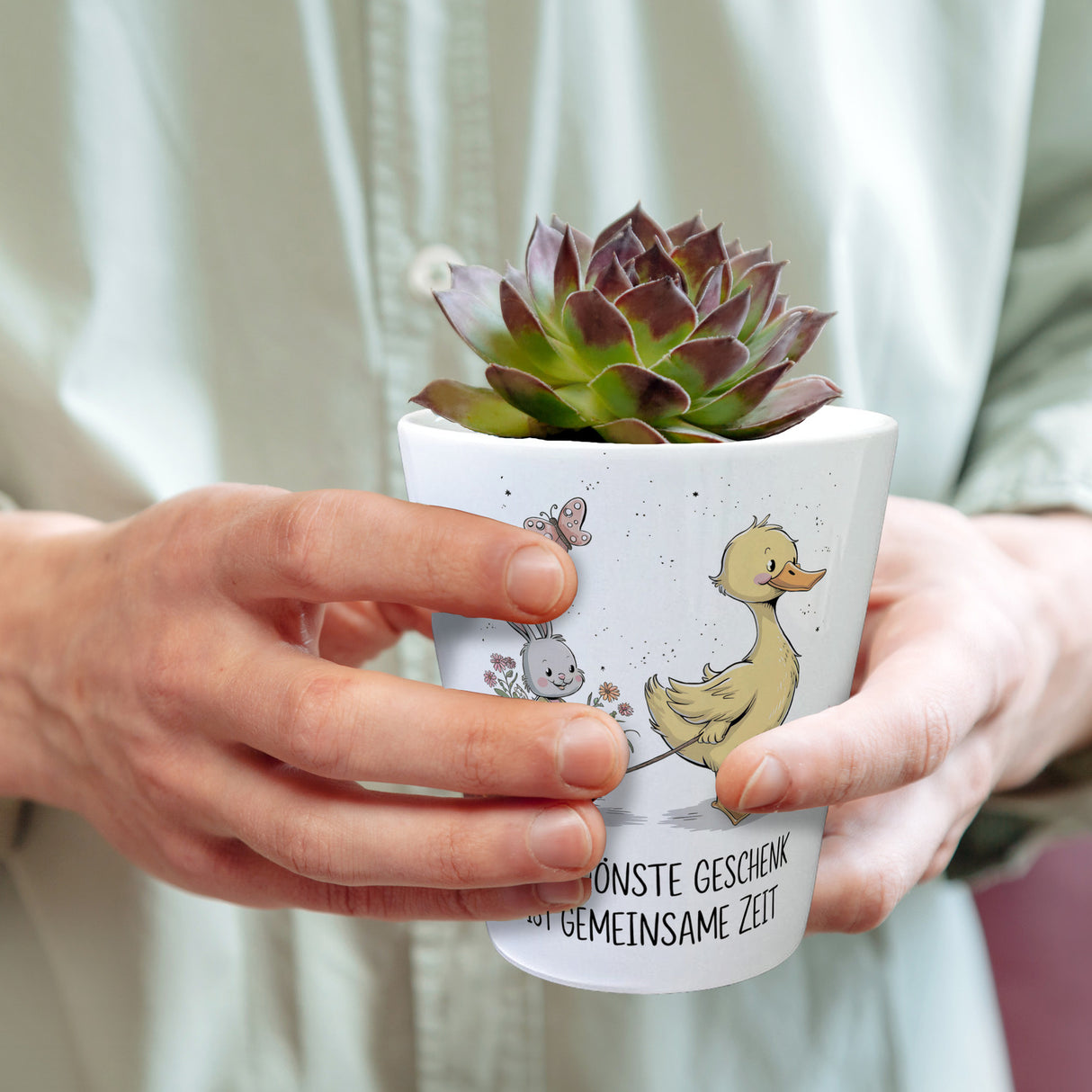 Schöne gemeinsame Zeit Blumentopf Ente Kaninchen Blütenwagen