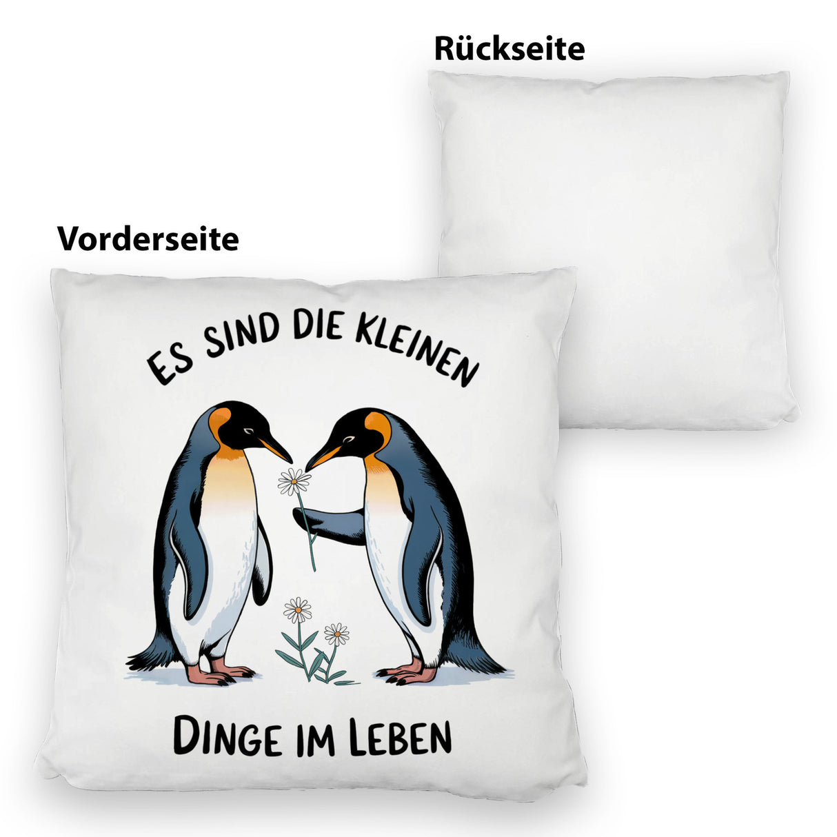 Pinguine mit Blumen - Es sind die Kleinen Dinge Kissen