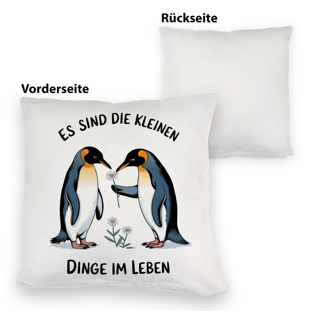 Pinguine mit Blumen - Es sind die Kleinen Dinge Kissen