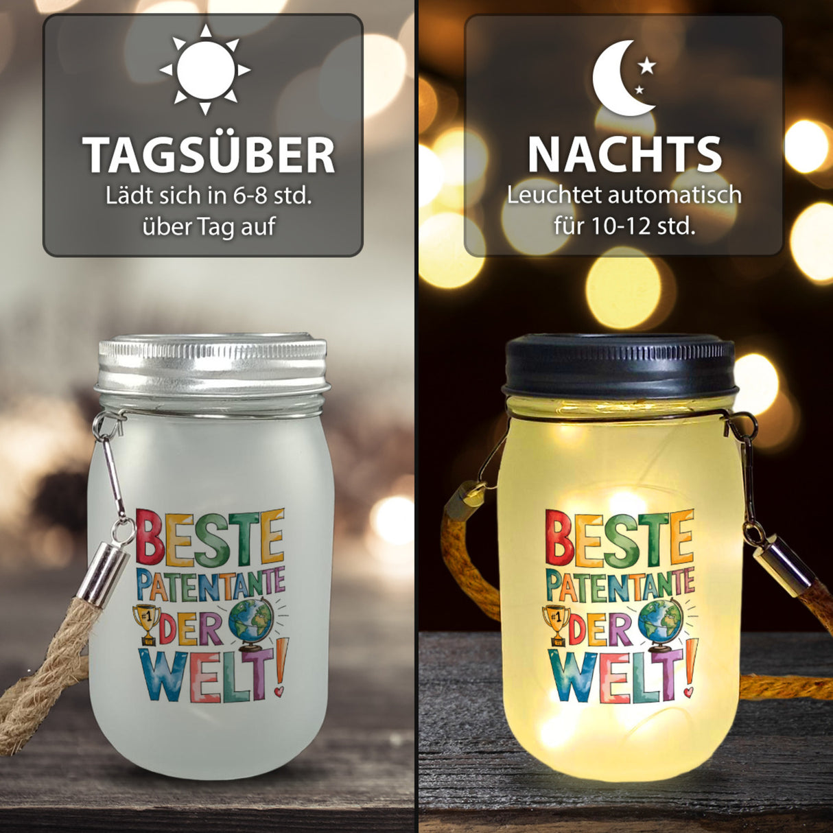 Beste Patentante der Welt Solarlicht goldener Pokal Globus