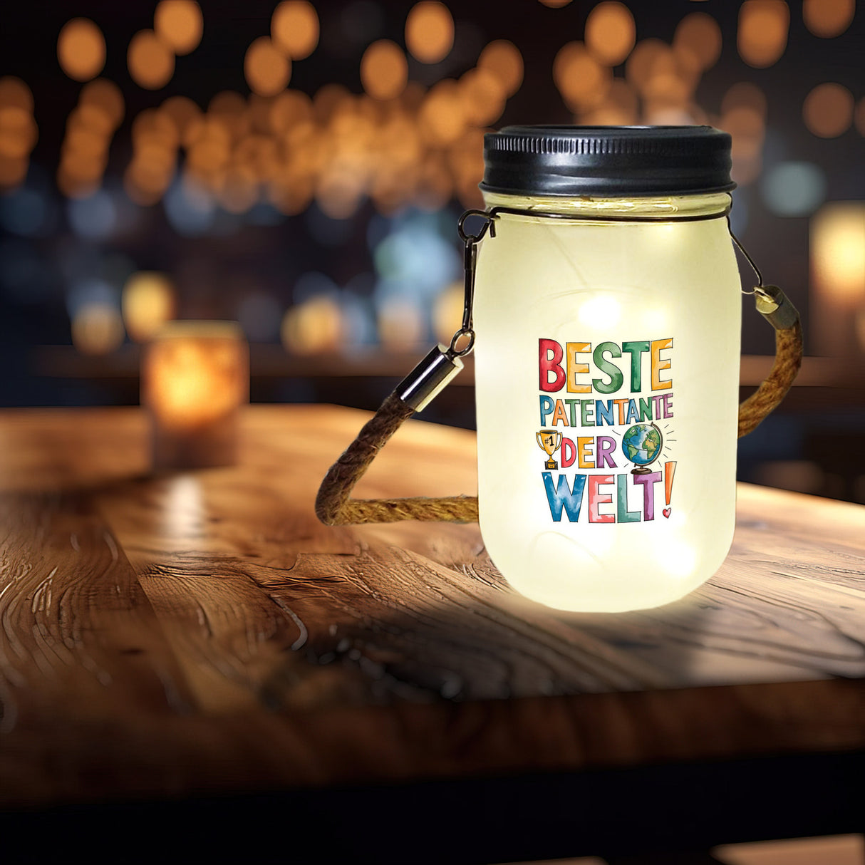 Beste Patentante der Welt Solarlicht goldener Pokal Globus