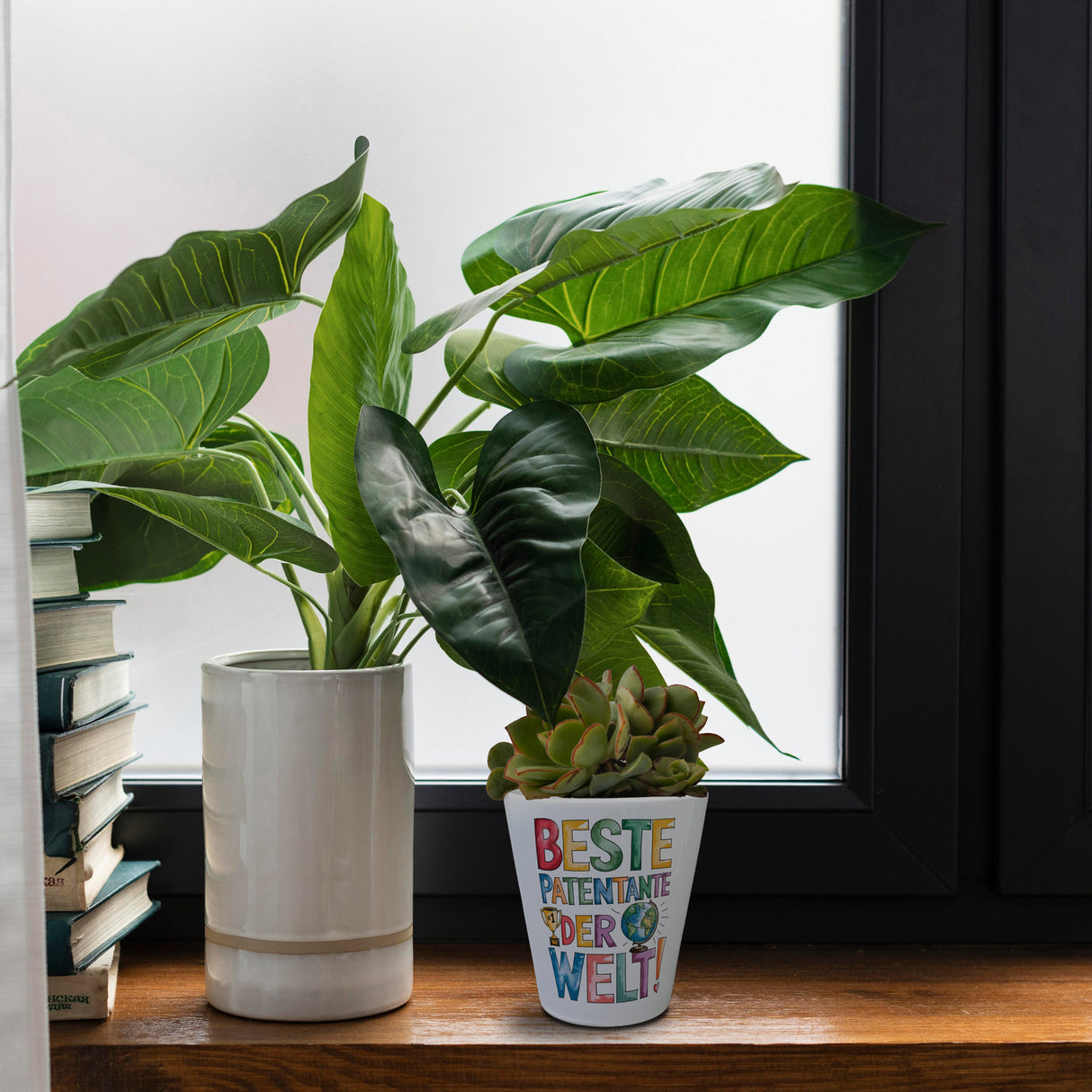 Beste Patentante der Welt Blumentopf goldener Pokal Globus
