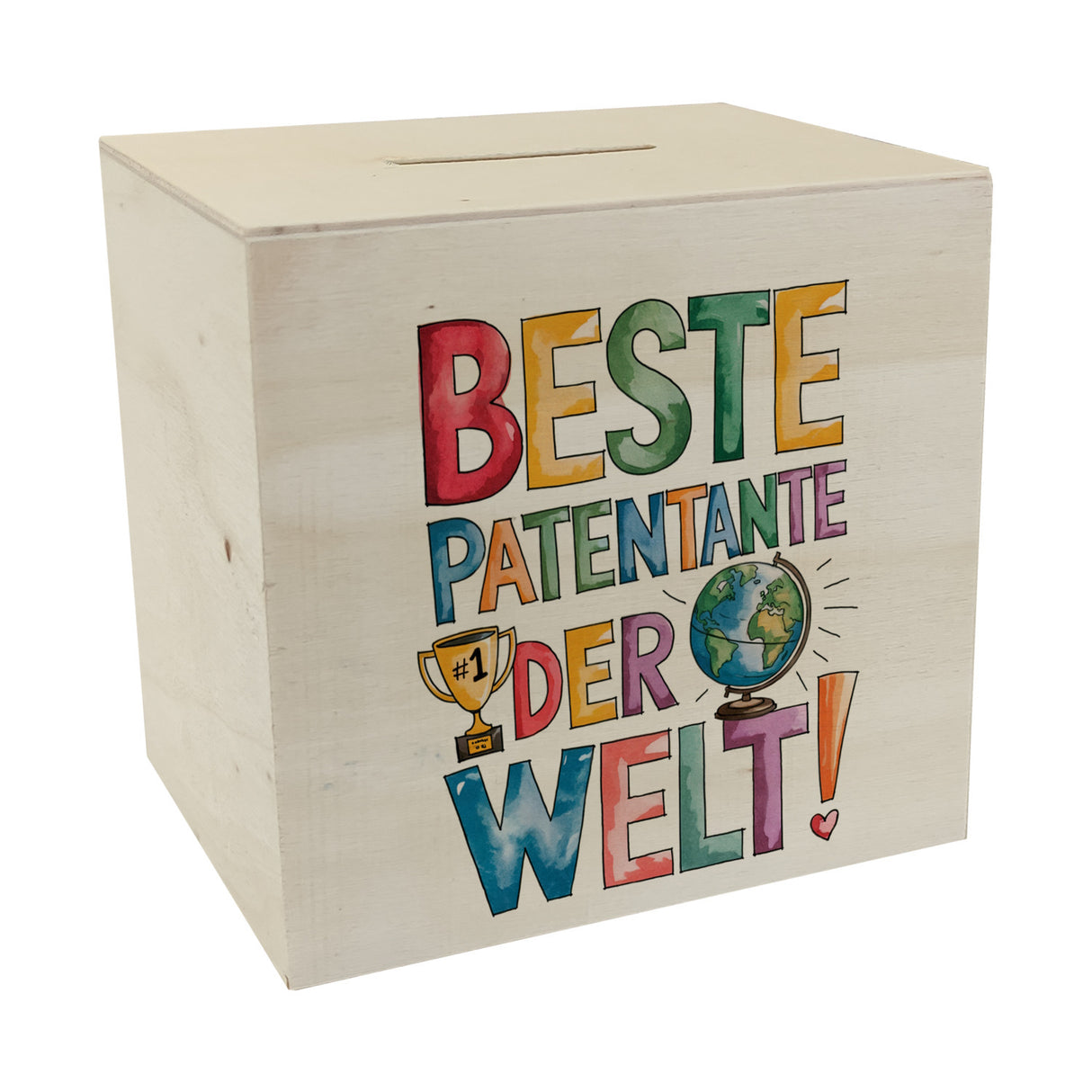 Beste Patentante der Welt Spardose goldener Pokal Globus