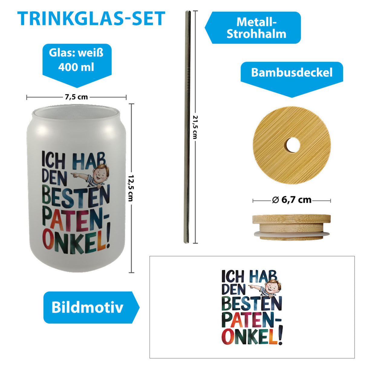 Bester Patenonkel Trinkglas mit Bambusdeckel