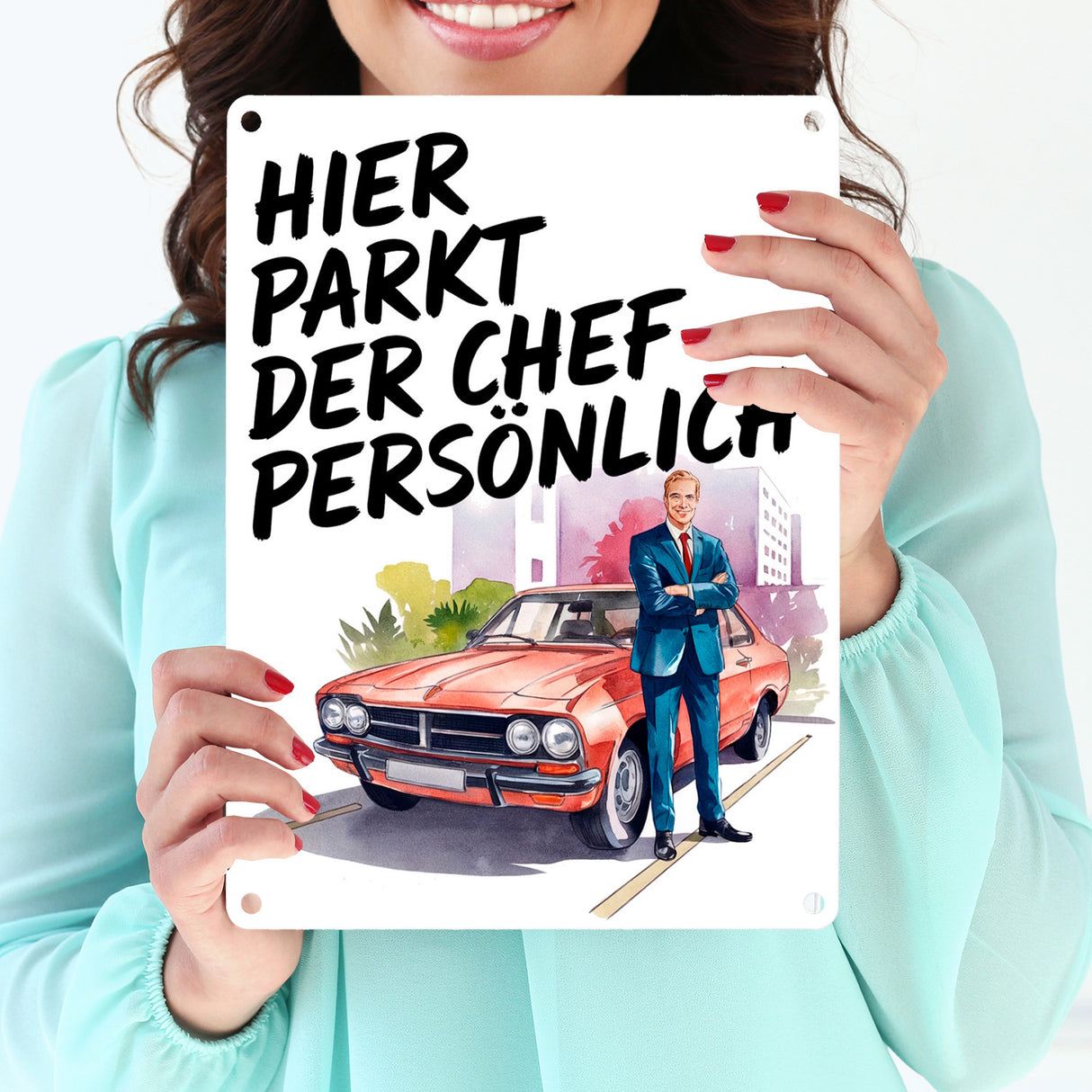 Chef parkt hier persönlich Metallschild in 15x20 cm Boss mit Auto