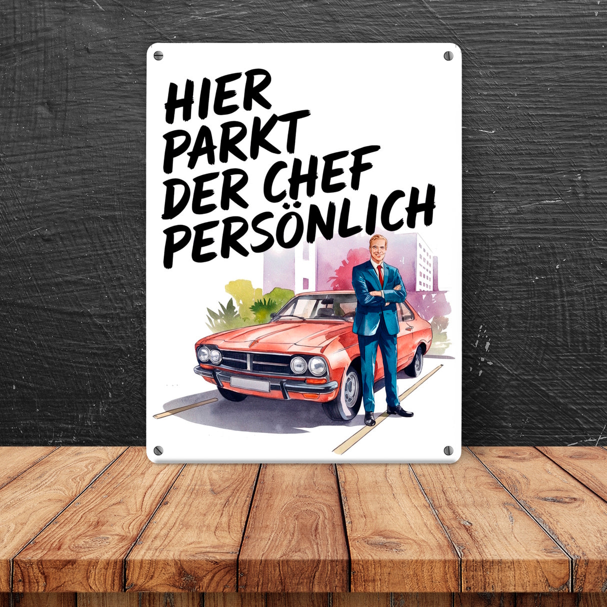 Chef parkt hier persönlich Metallschild in 15x20 cm Boss mit Auto