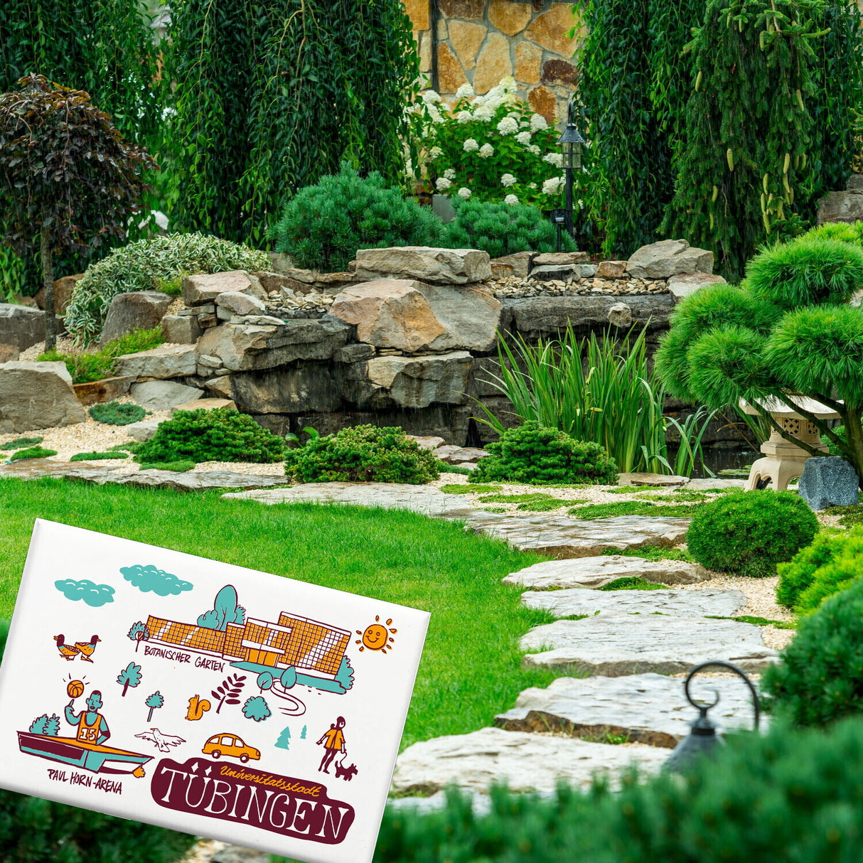 Tübingen Wimmelgrafik Souvenier Souvenir Magnet Botanischer Garten