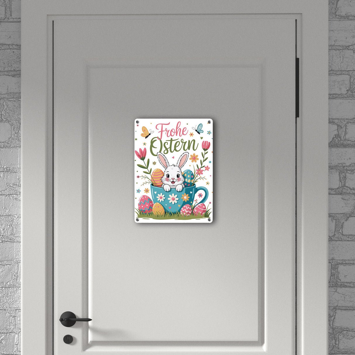 Frohe Ostern Metallschild in 15x20 cm mit Hase