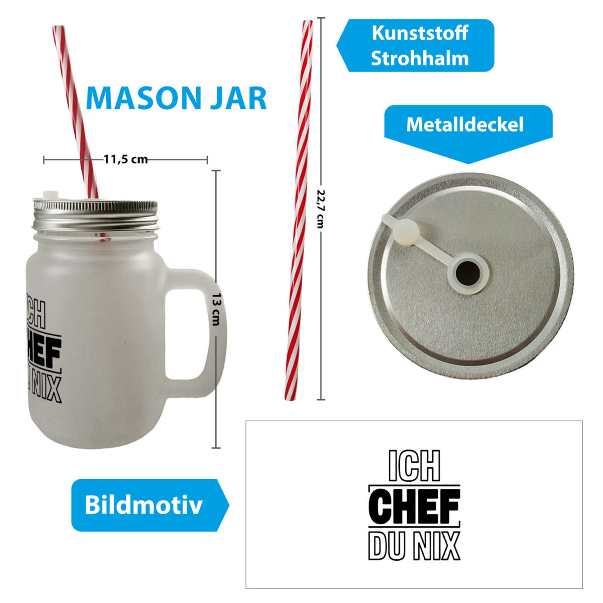 ICH CHEF DU NIX Trinkglas mit Bambusdeckel für Büro und Kollegen