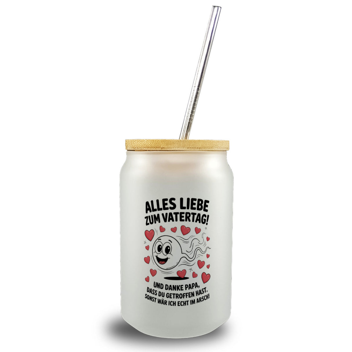 Alles Liebe zum Vatertag Trinkglas mit Bambusdeckel Spermien Cartoon mit Herzen