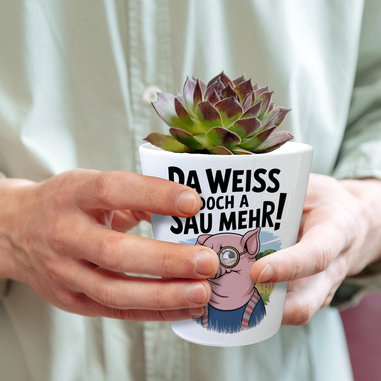 Cartoon Sau mit Brille Blumentopf A Sau weiß mehr