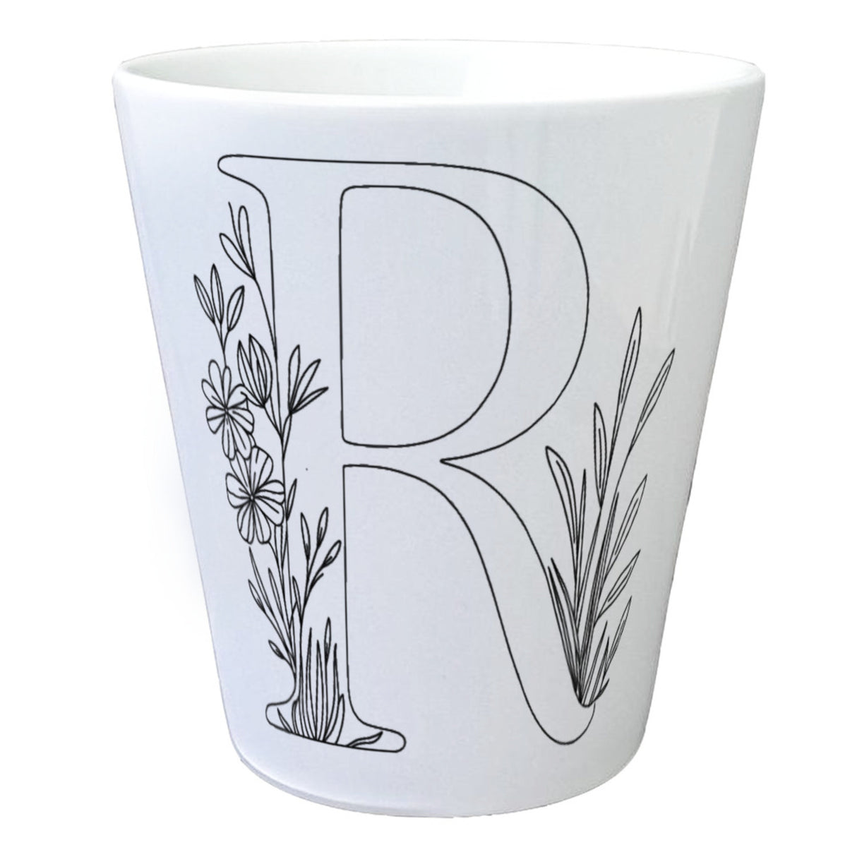 Floral Buchstabe R Blumentopf zum Ausmalen für Kunstliebhaber