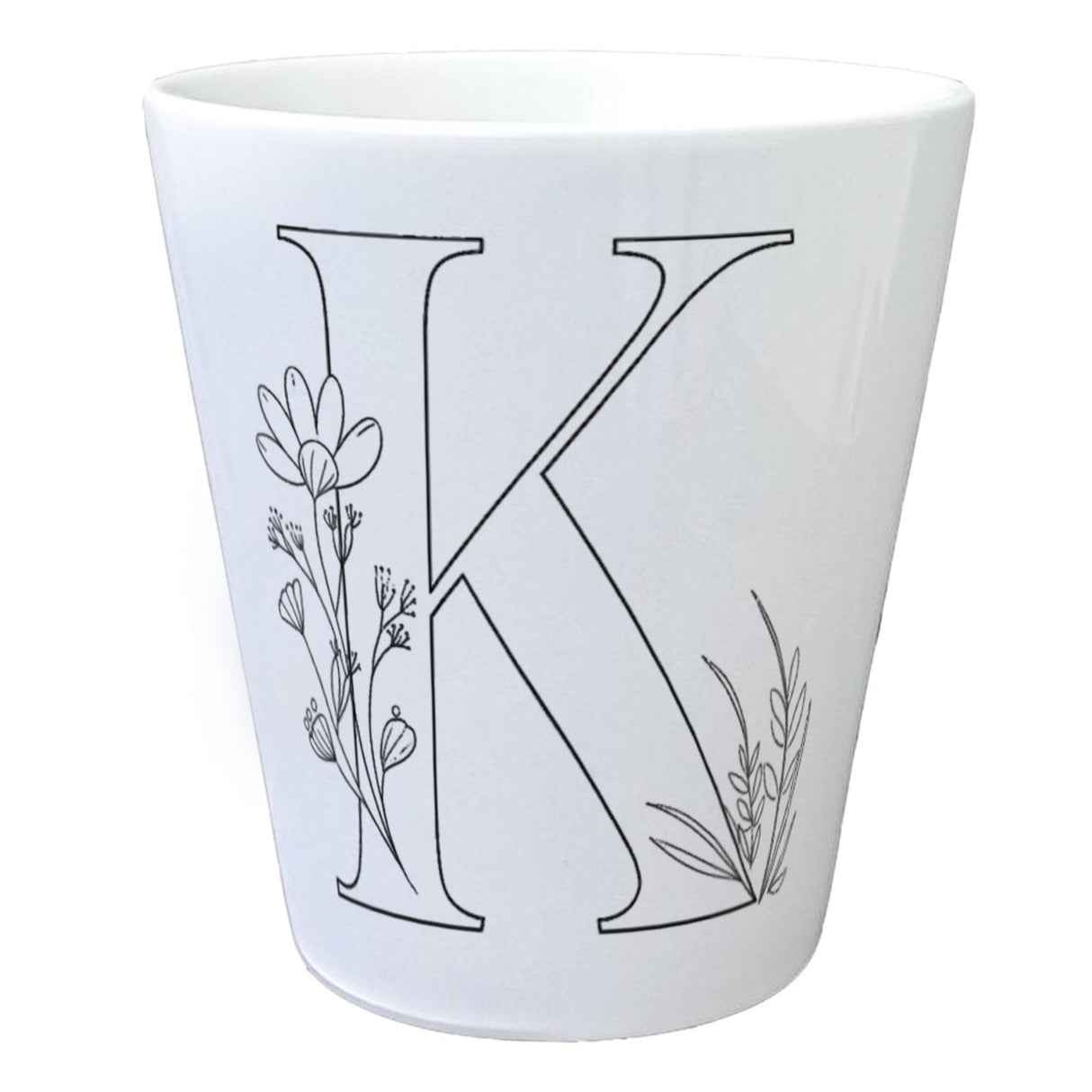 Floral Buchstabe K Blumentopf zum Ausmalen für Kunstliebhaber