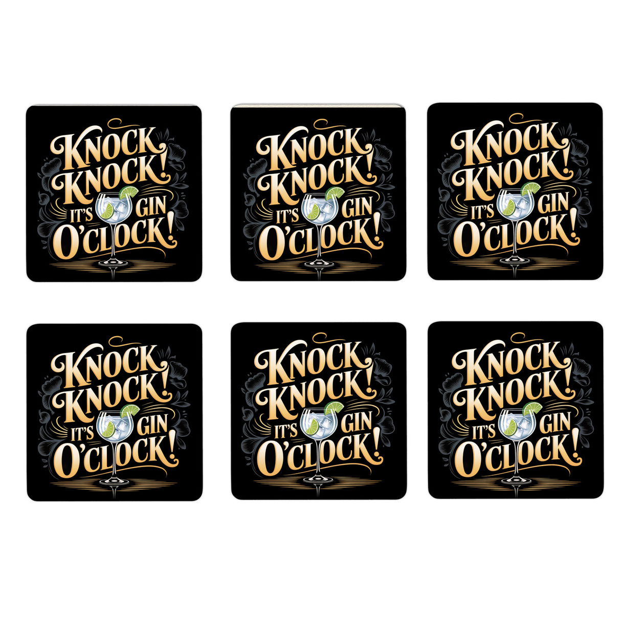 Knock Knock! It's Gin o'clock! 6er Set Untersetzer aus Holz