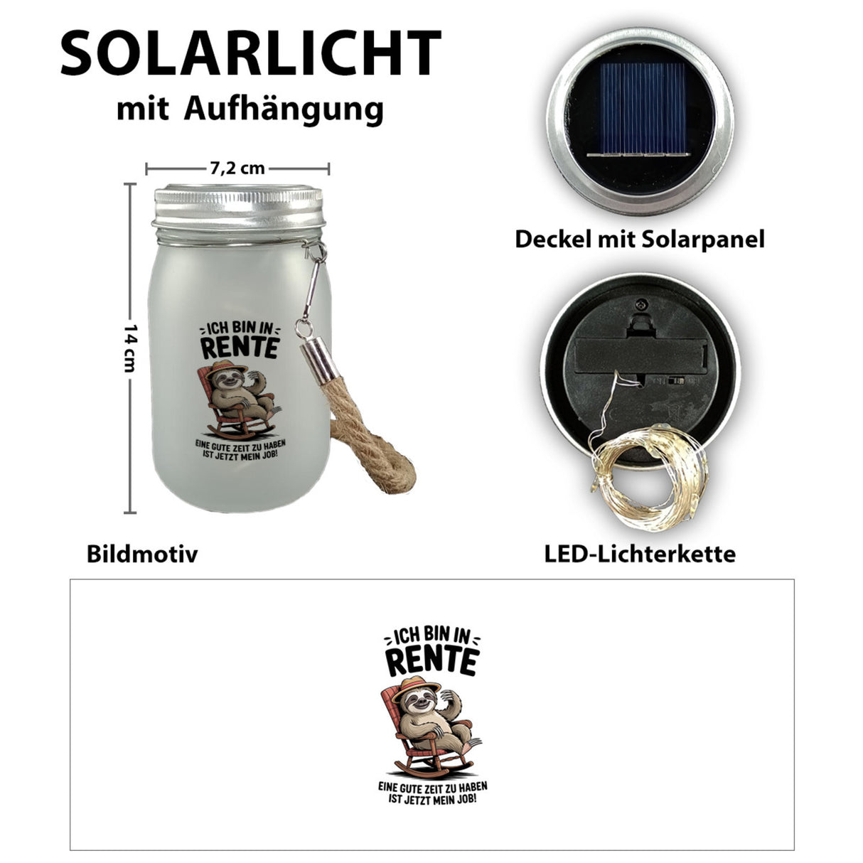 Faultier Ruhestand Solarlicht für Rentner