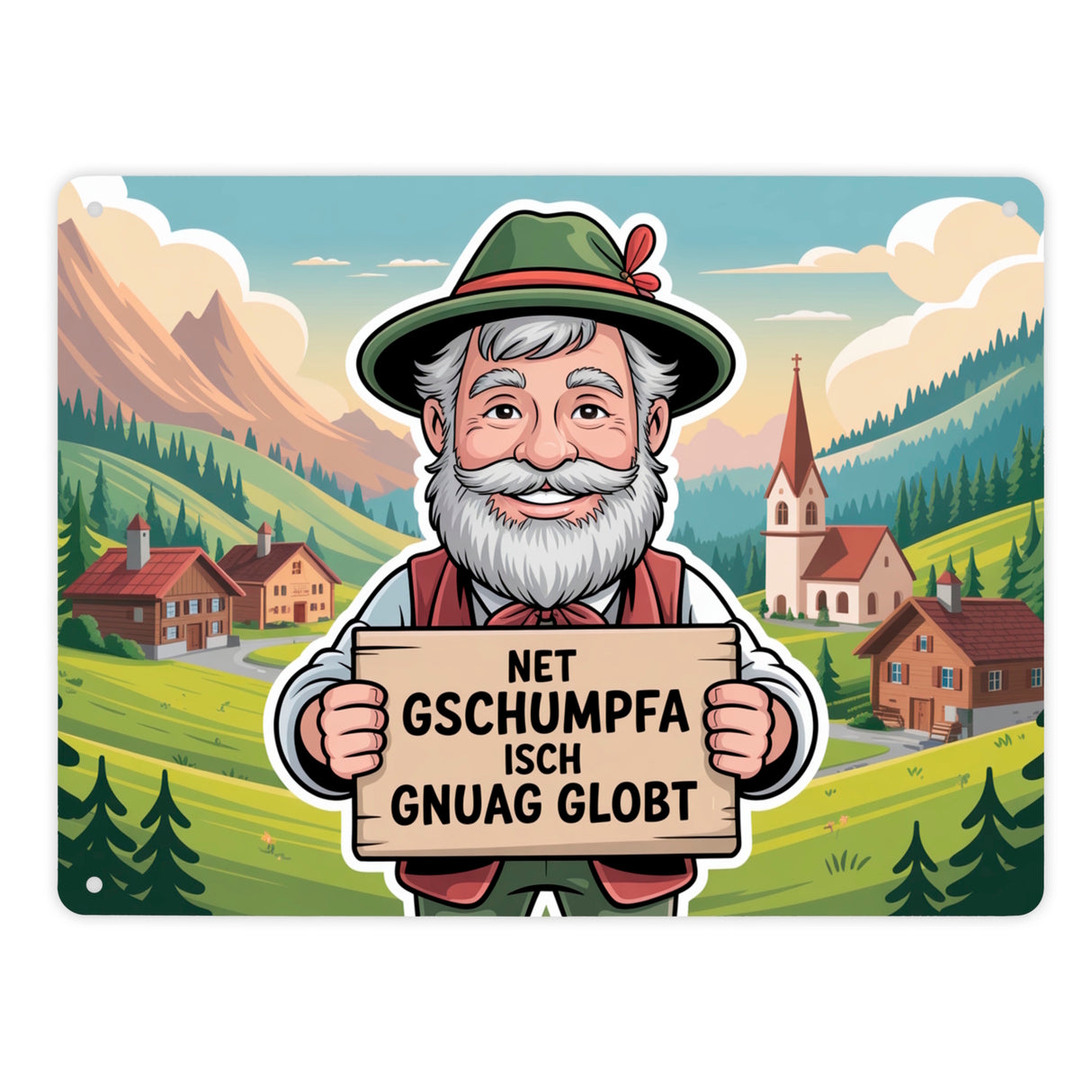 Net gschumpfa isch gnuag globt Fröhlicher Mann Metallschild in 15x20 cm