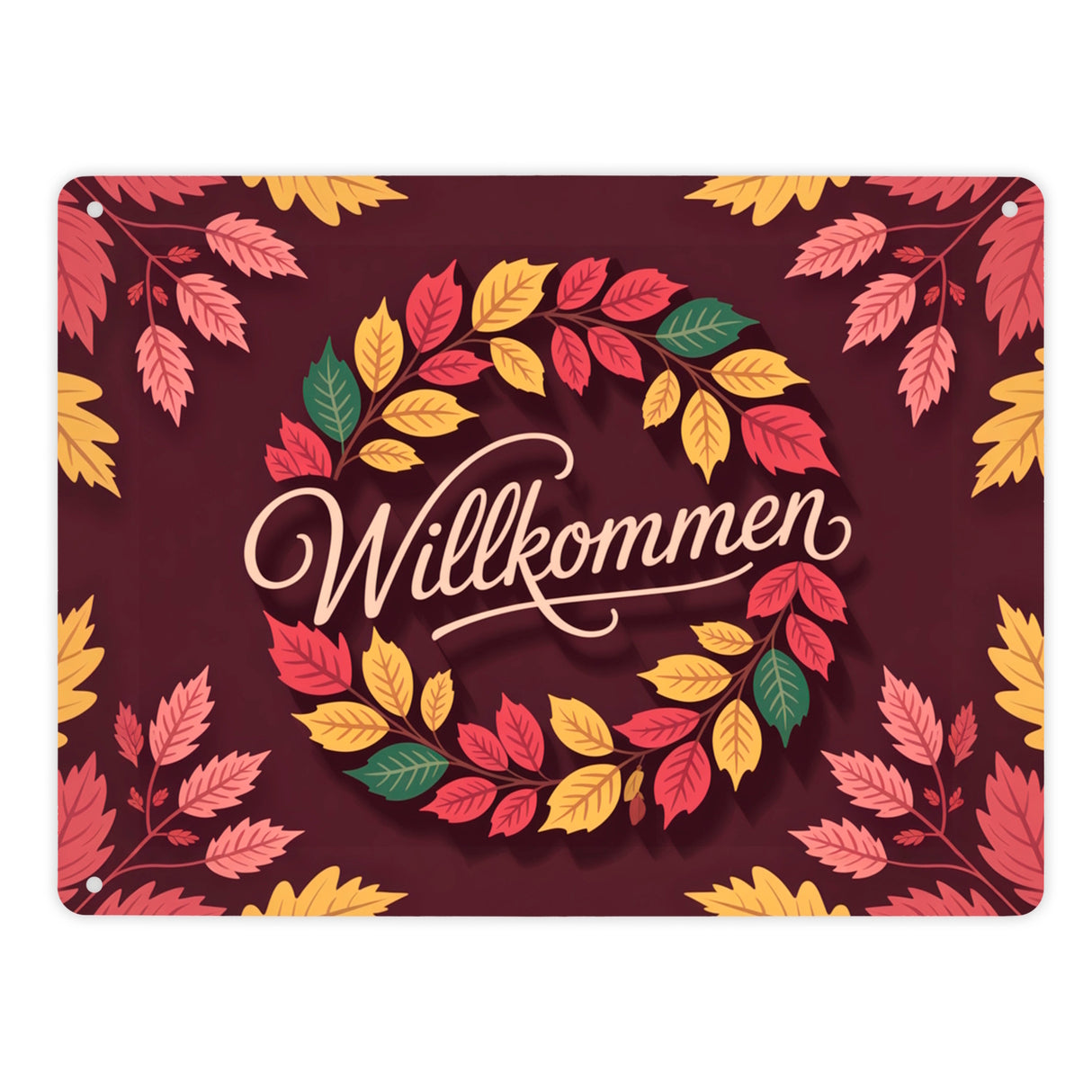 Willkommen Herbstlaub Kranz Metallschild in 15x20 cm