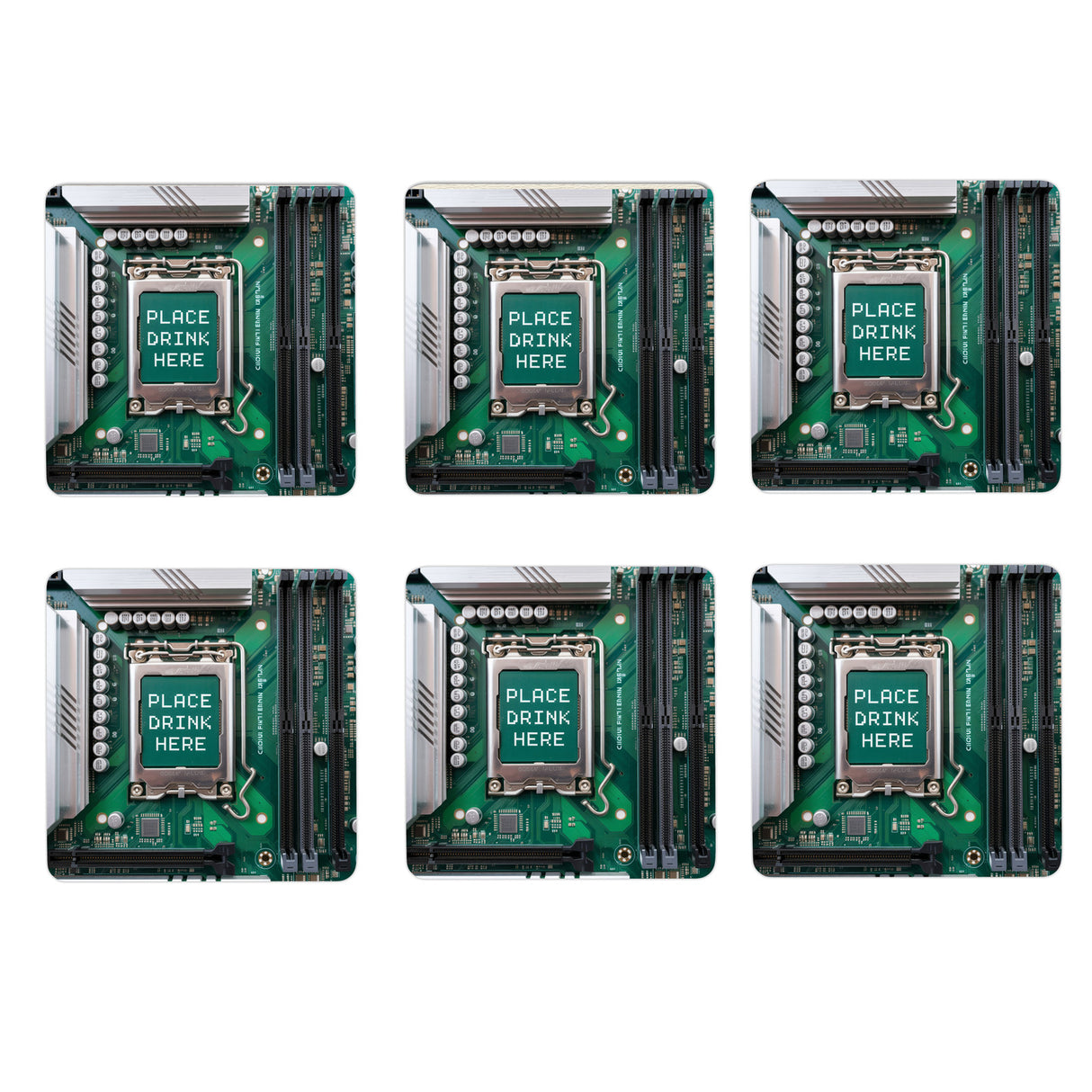 Motherboard Hauptplatine 6er Set Untersetzer aus Holz - PLACE DRINK HERE