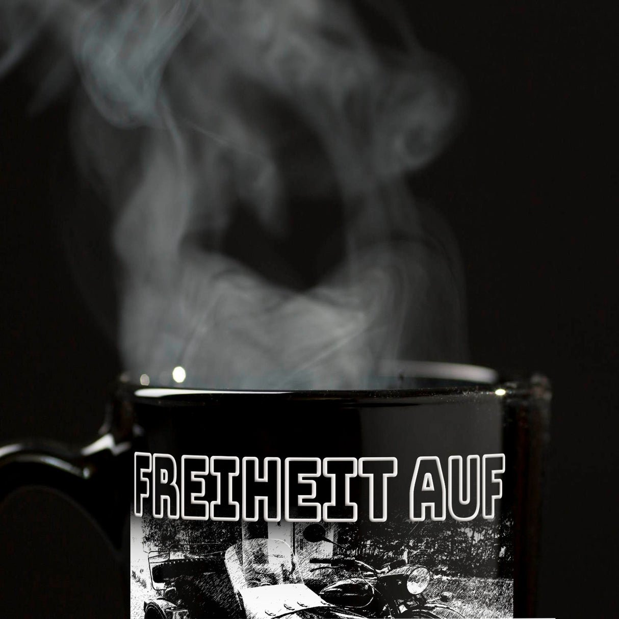 Oldtimermotorrad mit Beiwagen Tasse mit Spruch: Freiheit auf drei Rädern