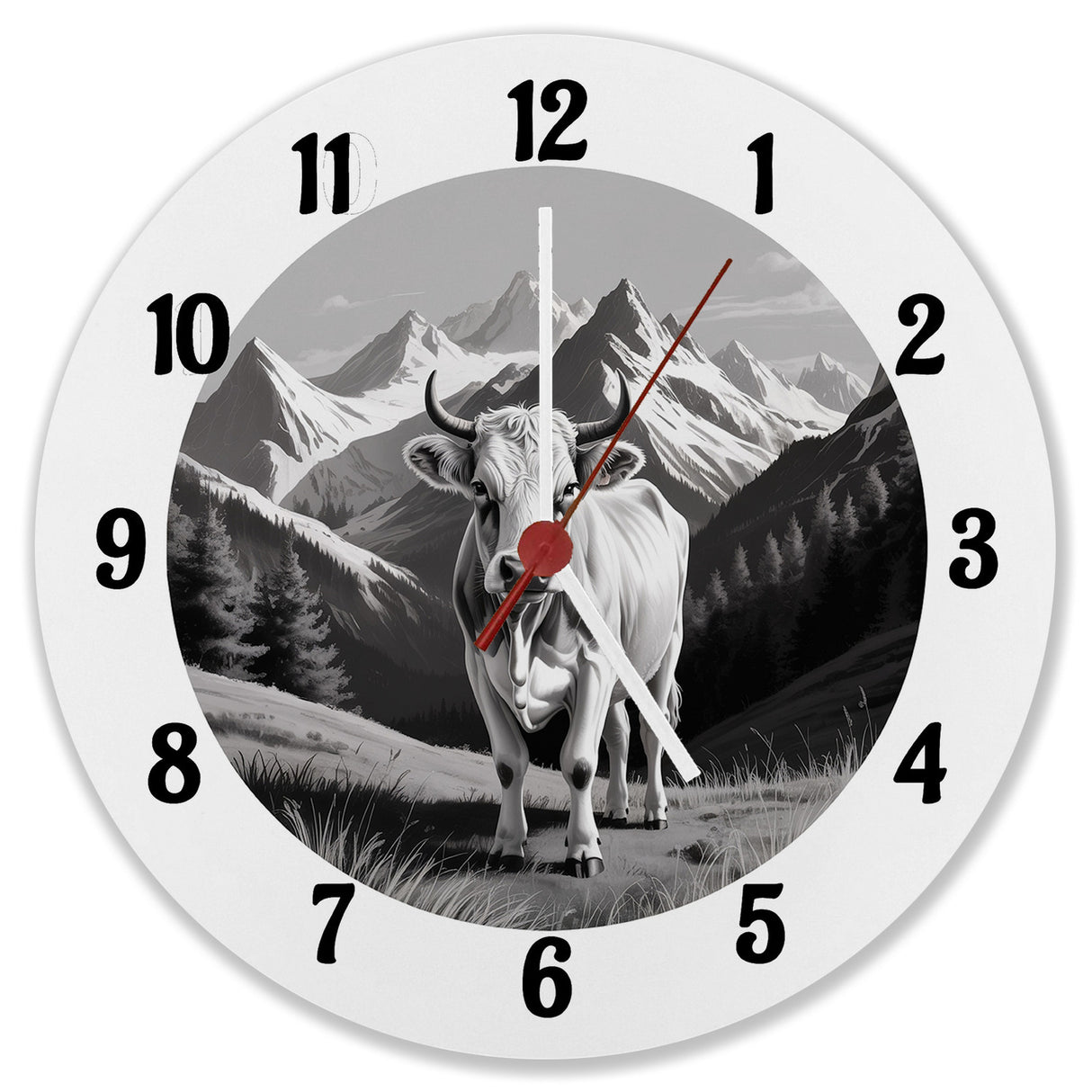 Kuh in den Bergen Wanduhr für Tier-Fans