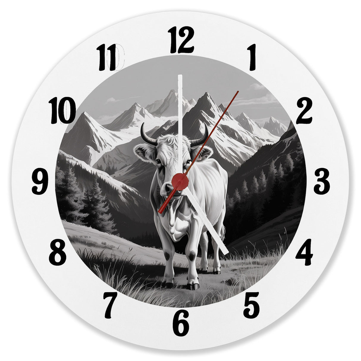 Kuh in den Bergen Wanduhr für Tier-Fans