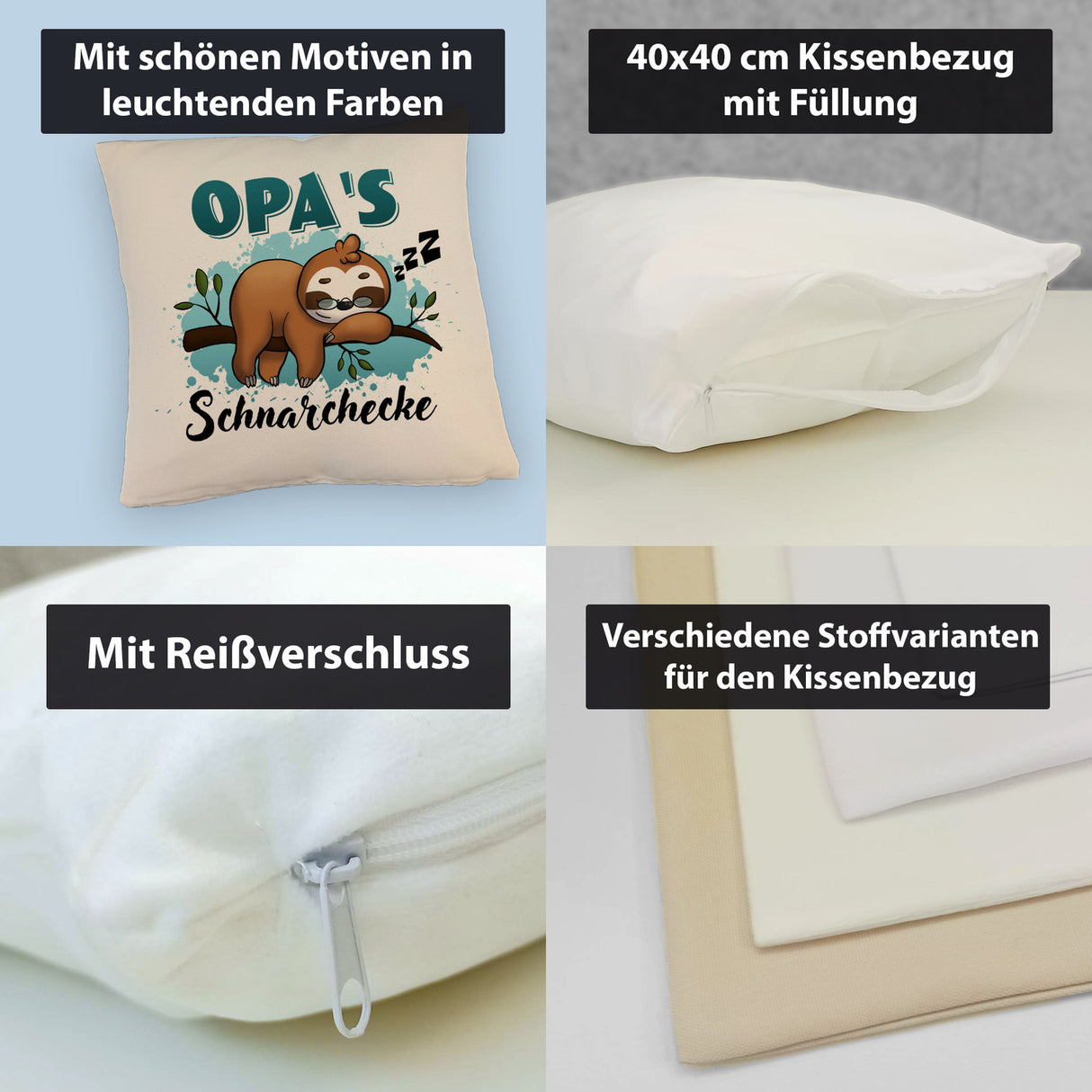 Faultier auf Ast Kissen Opa's Schnarchecke