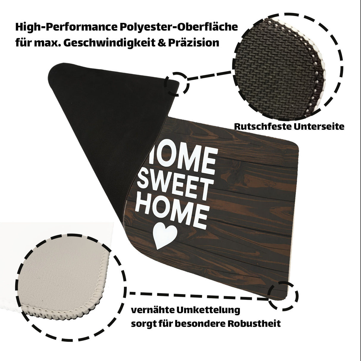 HOME SWEET HOME Schreibtischunterlage 69x31cm XXL Mauspad Holzoptik