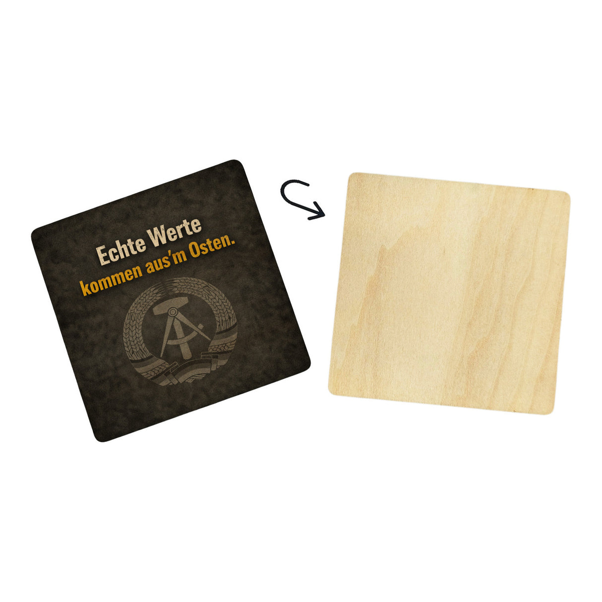DDR-Stolz 6er Set Untersetzer aus Holz - Echte Werte