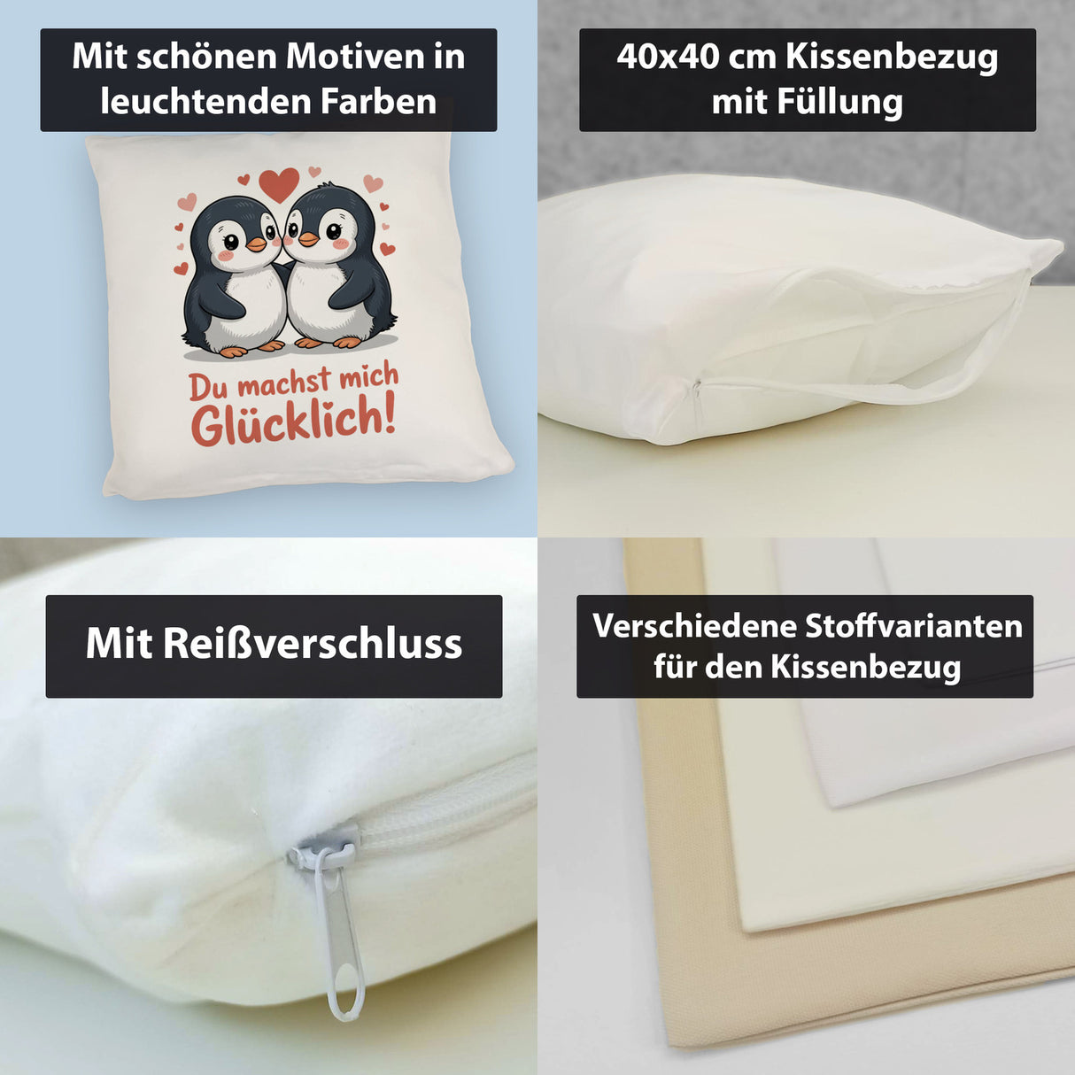 Kawaii Pinguine - Du machst mich glücklich Kissen