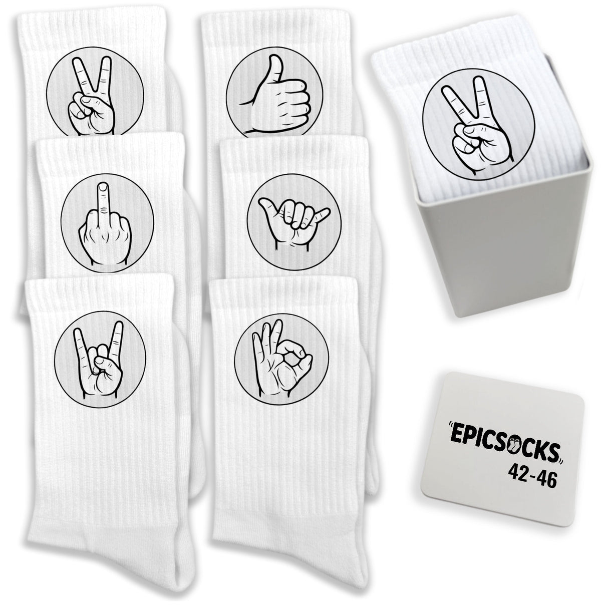 epicsocks Handzeichen Socken in 37-41 im 6er Set in Geschenkdose im 6er Set in Geschenkbox