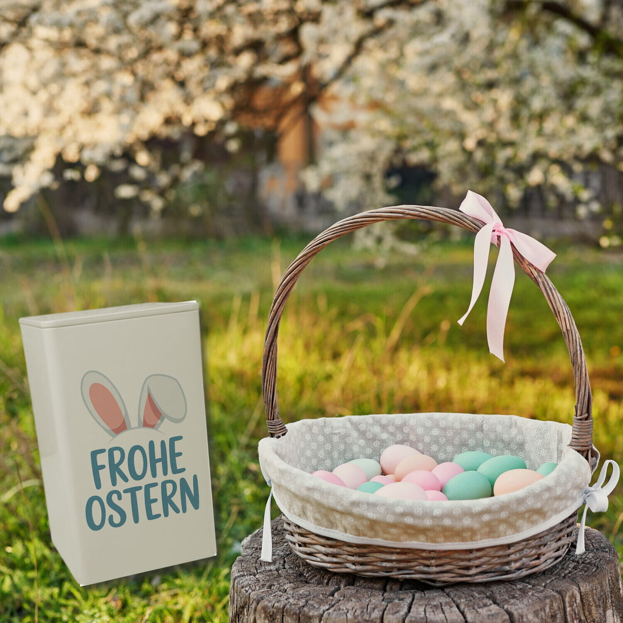 Frohe Ostern Dose 900ml mit niedlichen Hasenohren