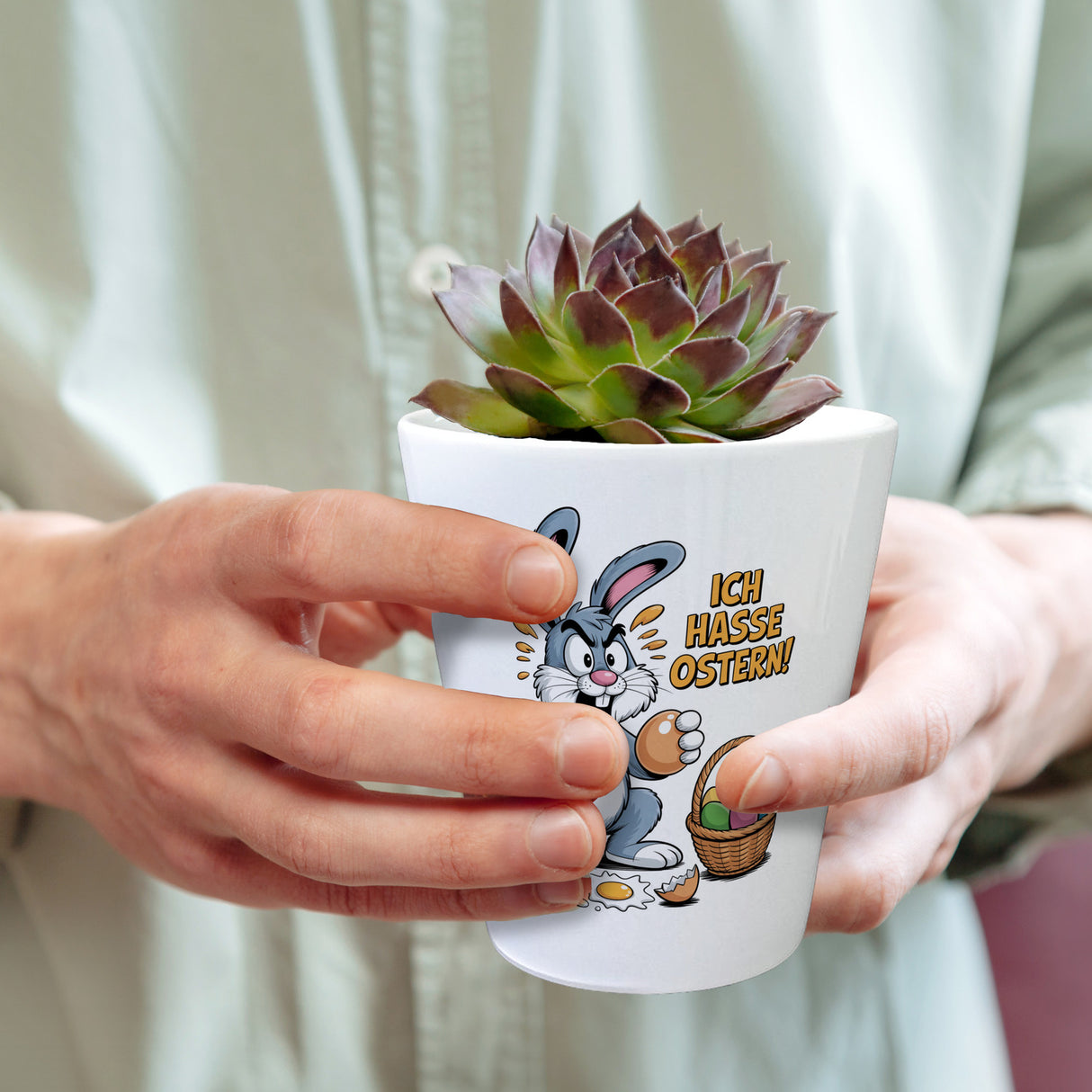 Ich hasse Ostern Blumentopf mit gestresstem Osterhasen