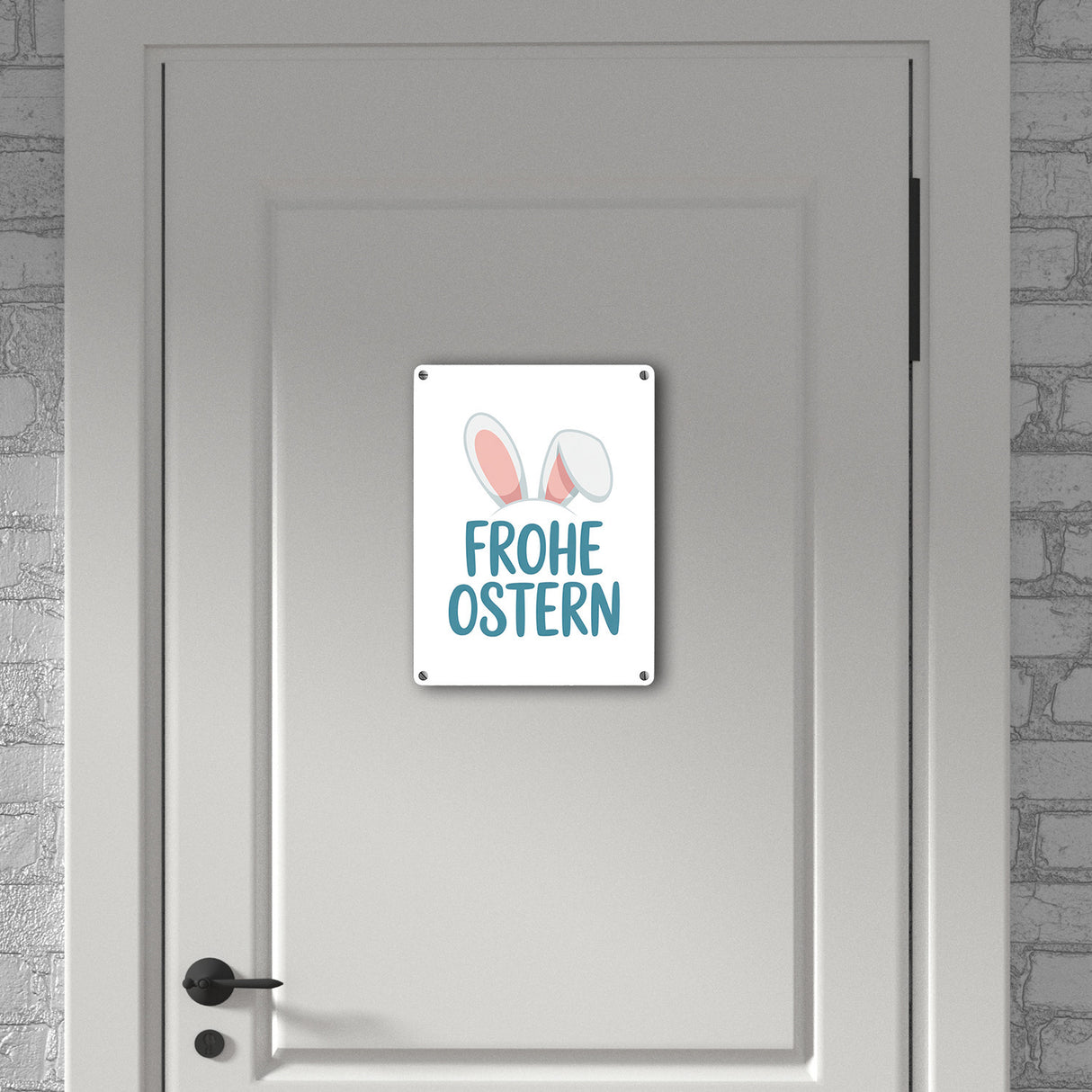 Frohe Ostern Metallschild in 15x20 cm mit niedlichen Hasenohren