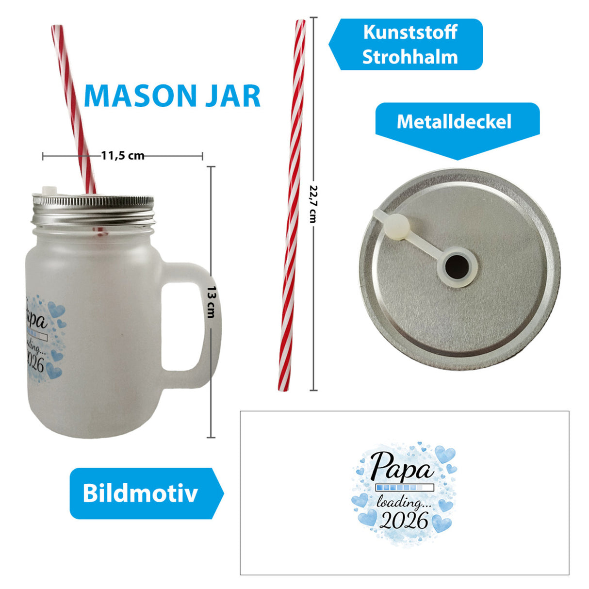 Papa loading... 2026 Trinkglas mit Bambusdeckel für werdende Väter