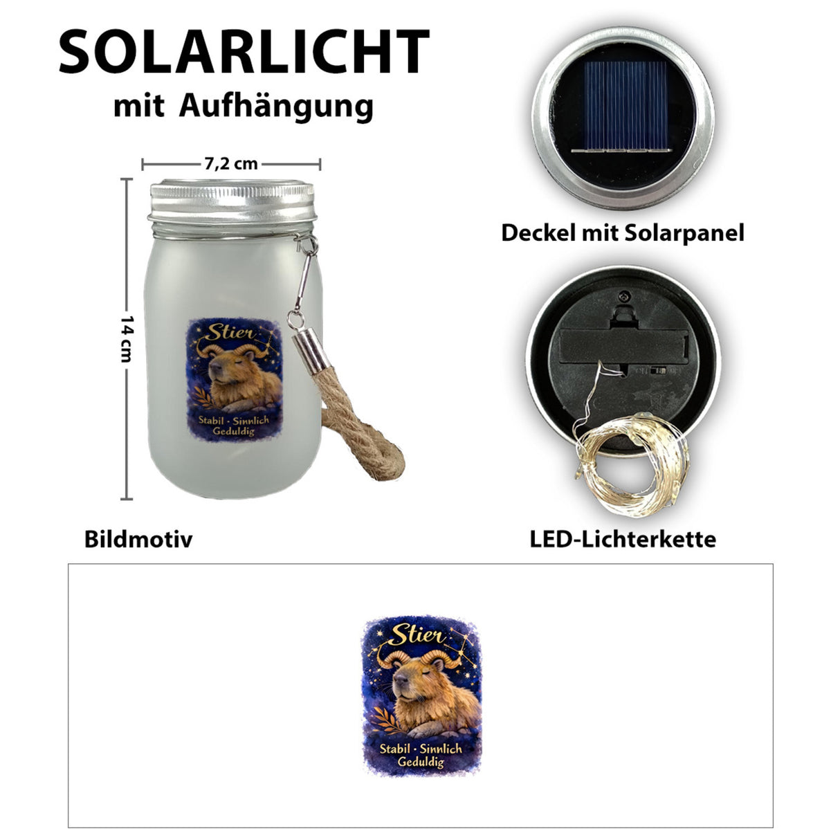Stier Sternzeichen Cabybara Solarlicht für Astrologie Fans