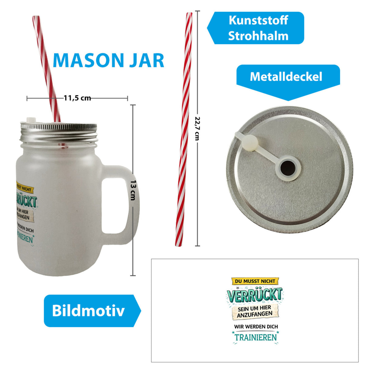 Nicht verrückt wir trainieren dich Trinkglas mit Bambusdeckel fürs Büro