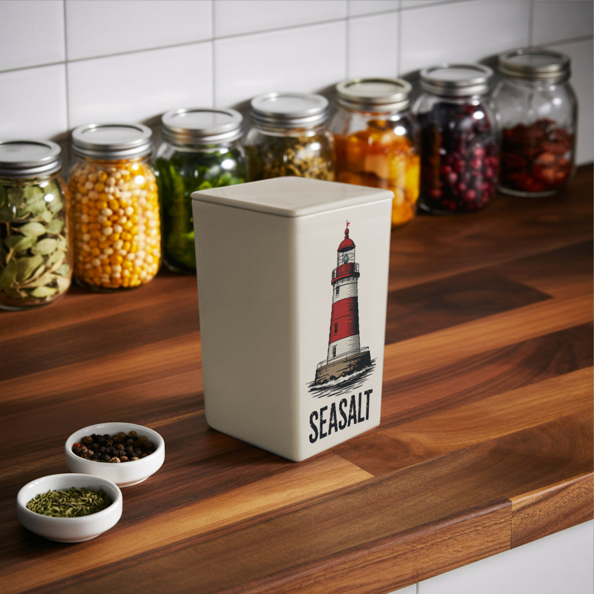Retro-Leuchtturm SEASALT Dose 900ml für Meersalz