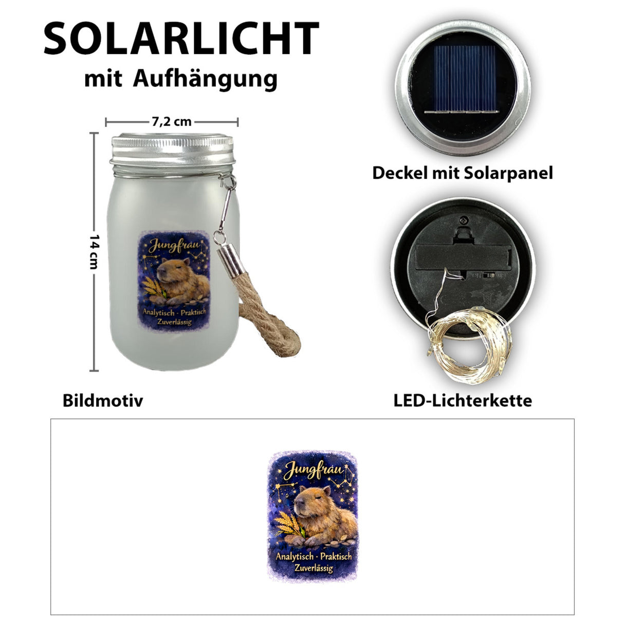 Jungfrau Sternzeichen Cabybara Solarlicht für Astrologie Fans
