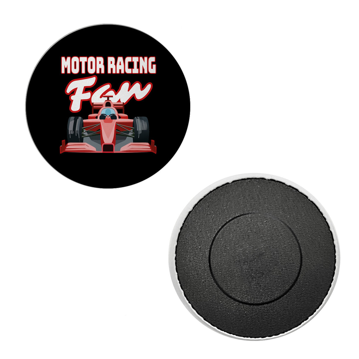 Sportwagen Magnet rund mit Spruch: Motor Racing Fan
