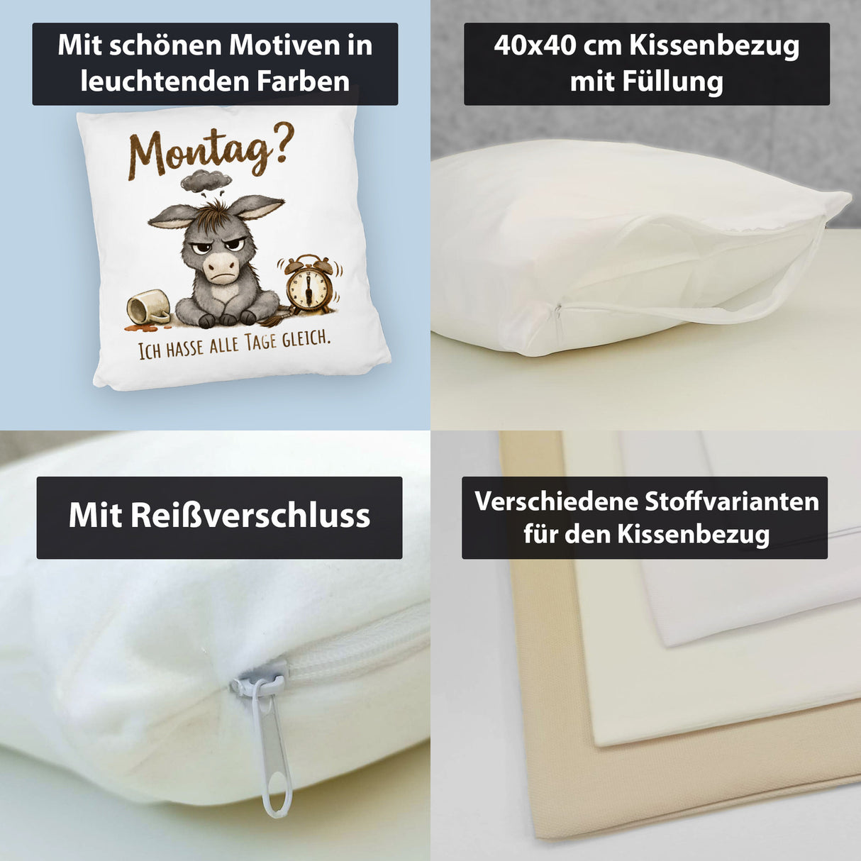 Eddi Esel Ich hasse alle Tage Kissen mit Spruch Montag