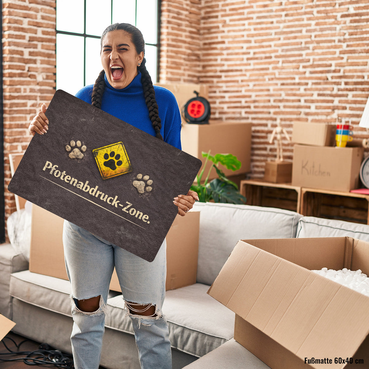 Pfotenabdruck Warnschild Fußmatte in 35x50 cm ohne Rand für Haustierliebhaber
