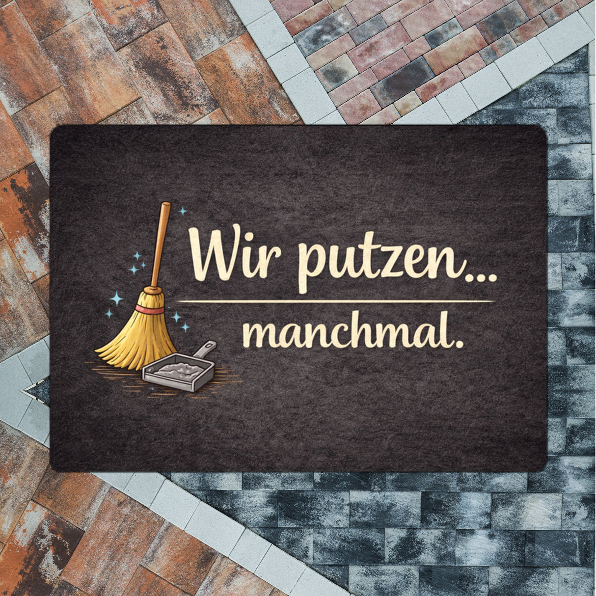 Besen Wir putzen... manchmal. Fußmatte in 35x50 cm ohne Rand Wohnzimmerdeko