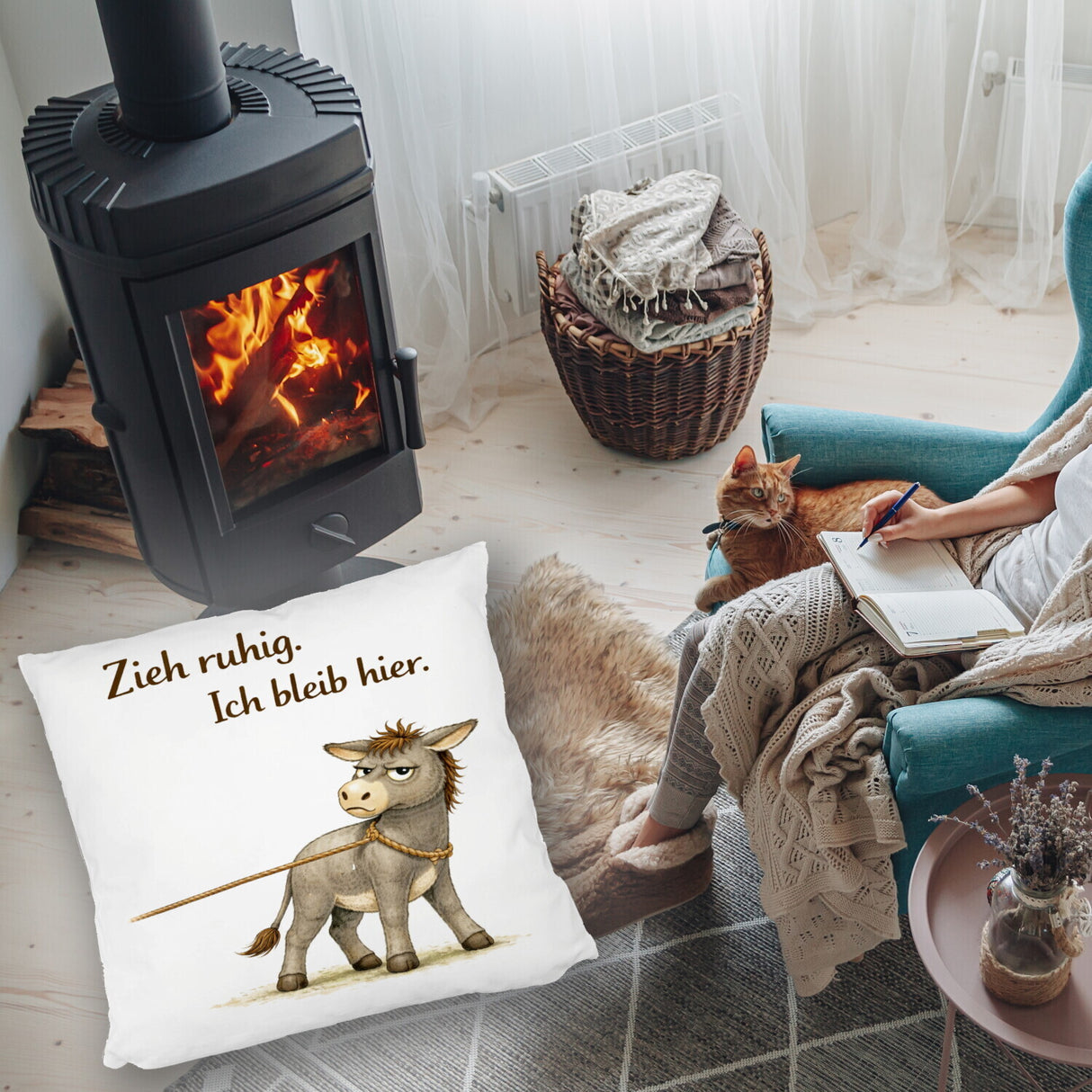 Eddi Esel Zieh ruhig Ich bleib hier Kissen für Eselfans